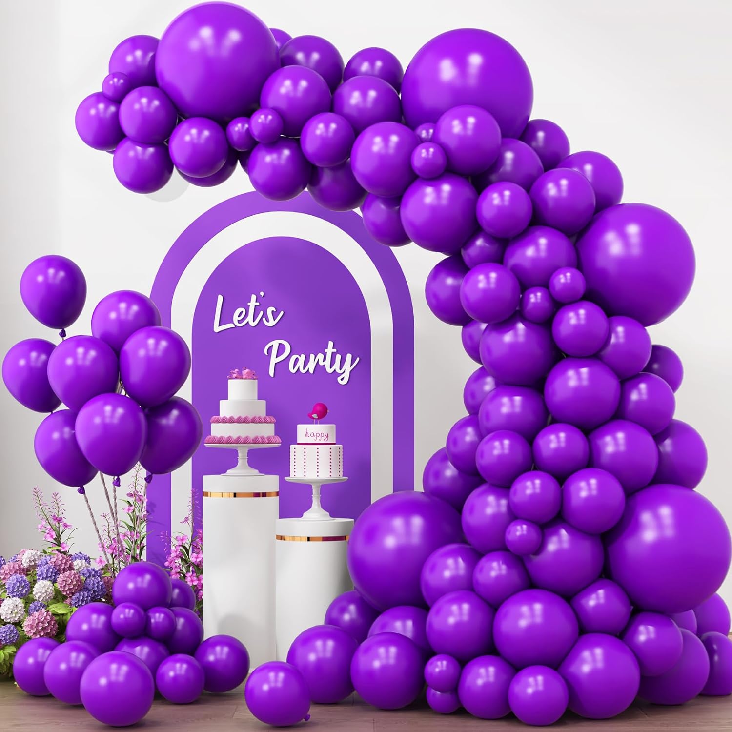 RUBFAC 154pcs Dark Purple Balloon Set - Various Sizes for Birthday, Baby Shower & Graduation Decor
