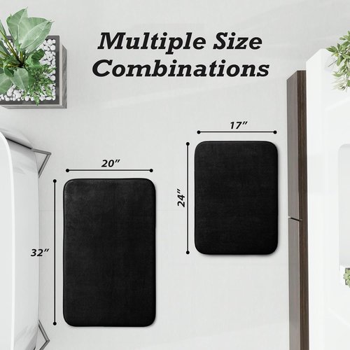 HUXMEYSON Non-Slip Bathroom Rug Set - Ultra Soft Velvet, Quick Dry, 2-Piece in Black