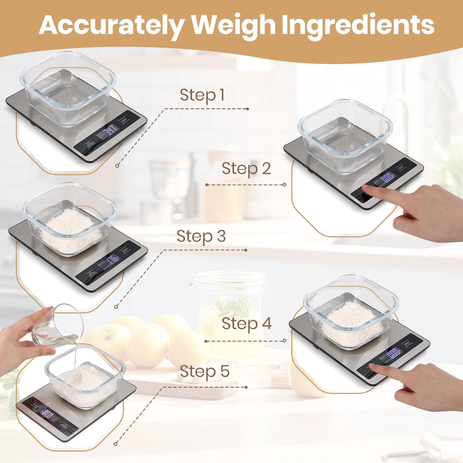 Stainless Steel Food Scale by [Brand Name] - 11lb Capacity, 0.05oz Precision, LCD Display for Baking & Cooking