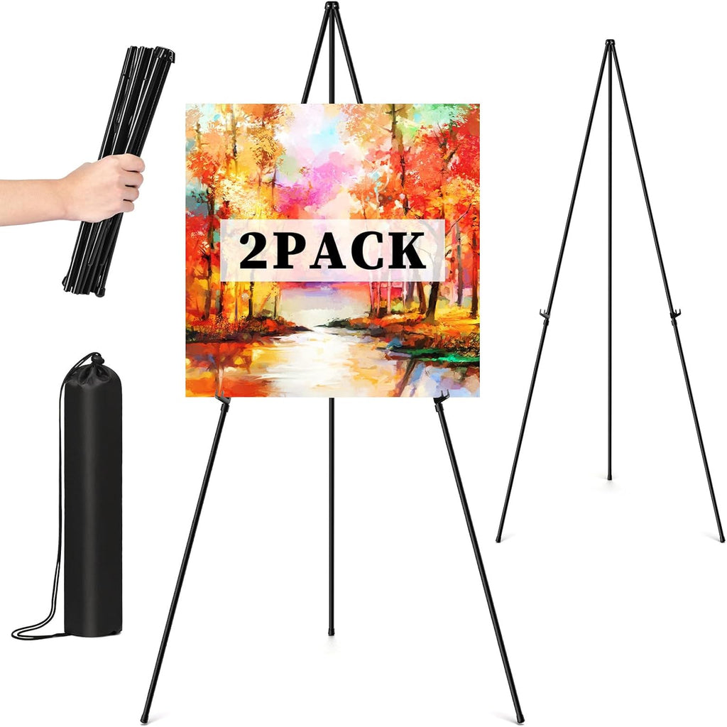 Skiennix Portable Easel Stand - Lightweight Adjustable Tripod for Wedding Signs | 63" Black Metal (2 Pack)
