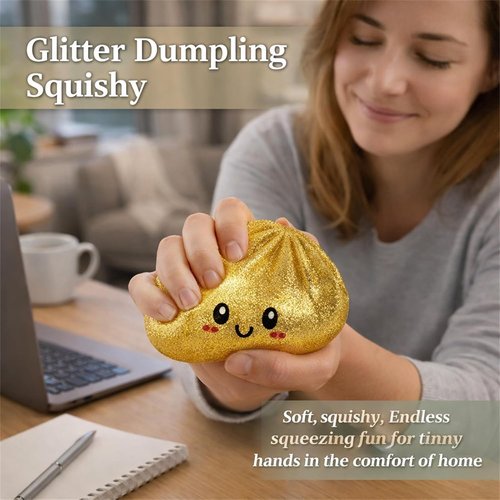 Giant Mystery Glitter Dumpling Squishy - Jumbo 4-Inch Stress Ball | 14 Colors Random Gift Box (8 Pcs)