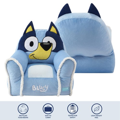 Bluey Kids Bean Bag Sofa Chair with Armrests,Soft, Comfortable, Structured Seat for Ages 3+, Lounge Chair, Lightweight and Cozy, Ideal for Playroom or Bedroom Decor
