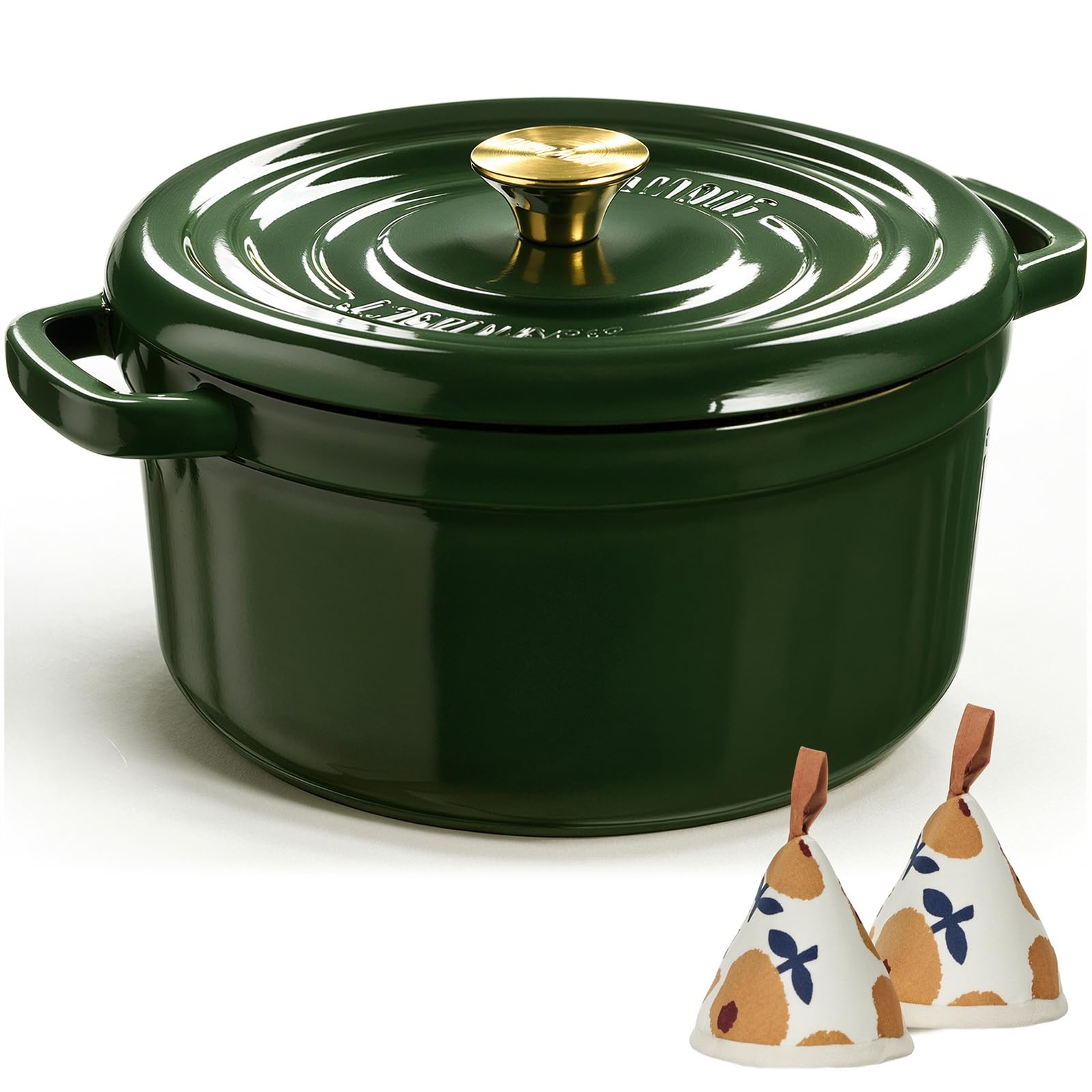 Overmont Enameled Cast Iron Dutch Oven - 5QT Pot with Lid Cookbook & Cotton Potholders - Heavy-Duty Cookware for Braising, Stews, Roasting, Sourdough Baking moss