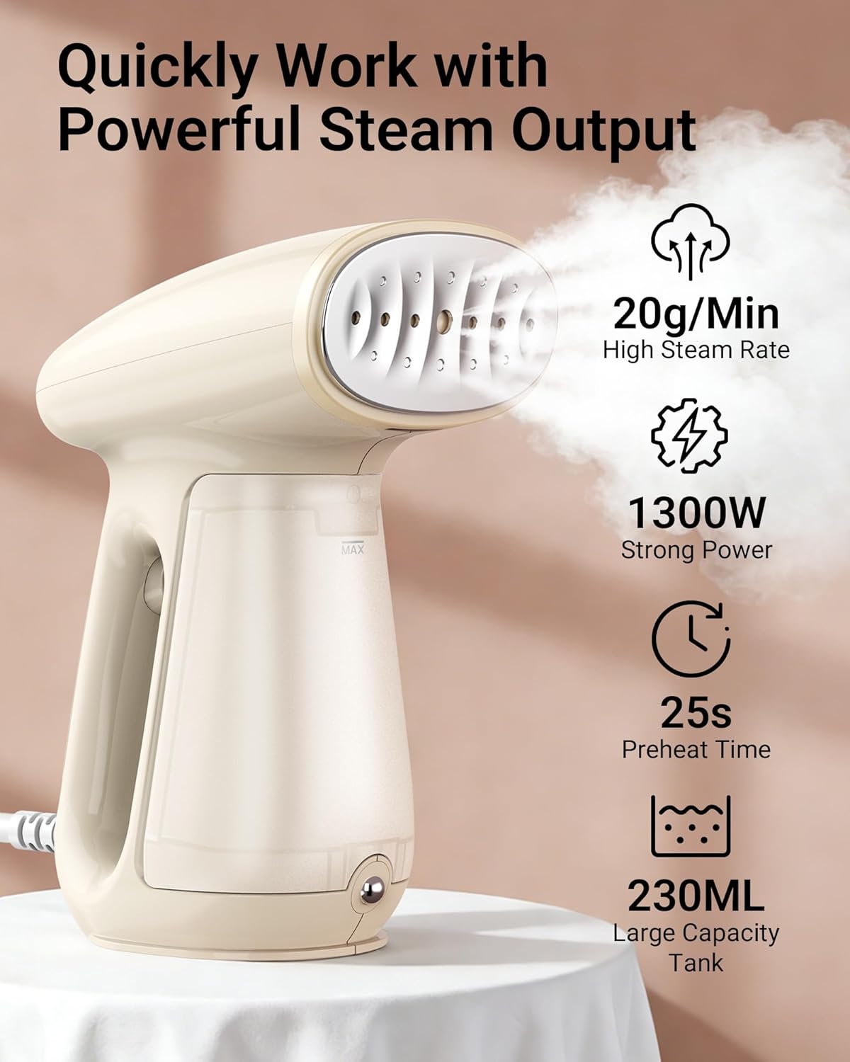 Bear Steamer Handheld Clothes Steamer - 1300W Power, Fast Heat-Up, 230ml Tank | Travel & Home Use