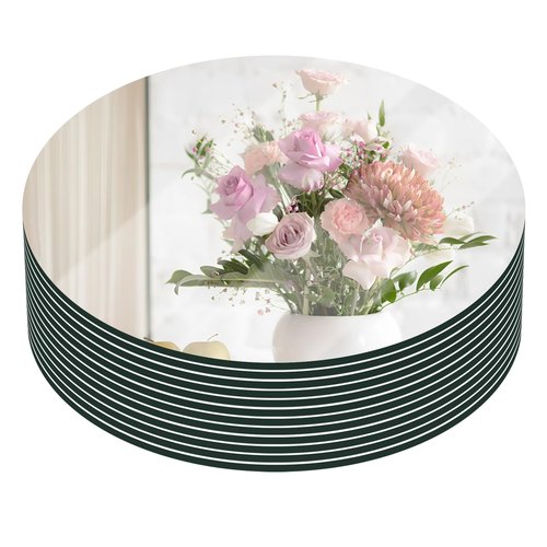 VASUHOME 8" Round Mirror Plates, Glass Circle Mirror Centerpieces for Table Centerpieces & Wedding Party Christmas Decorations, Small Round Mirror Set for Wall, Set of 12, 2mm