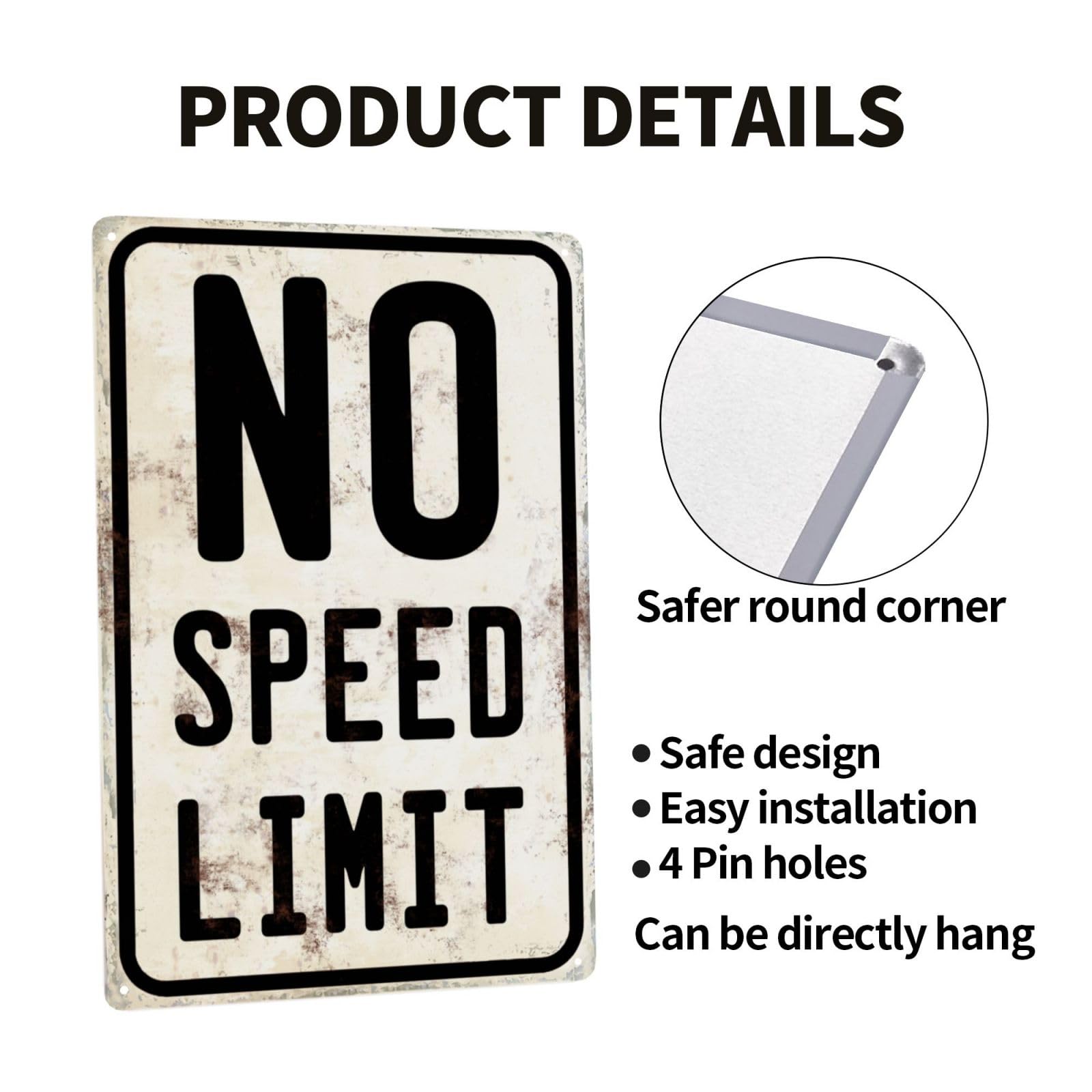 Car Room Wall Decor Vintage Metal Sign No Speed Limit Signs For Boys Room Bedroom Garage Man Cave Art 12x8 Inches