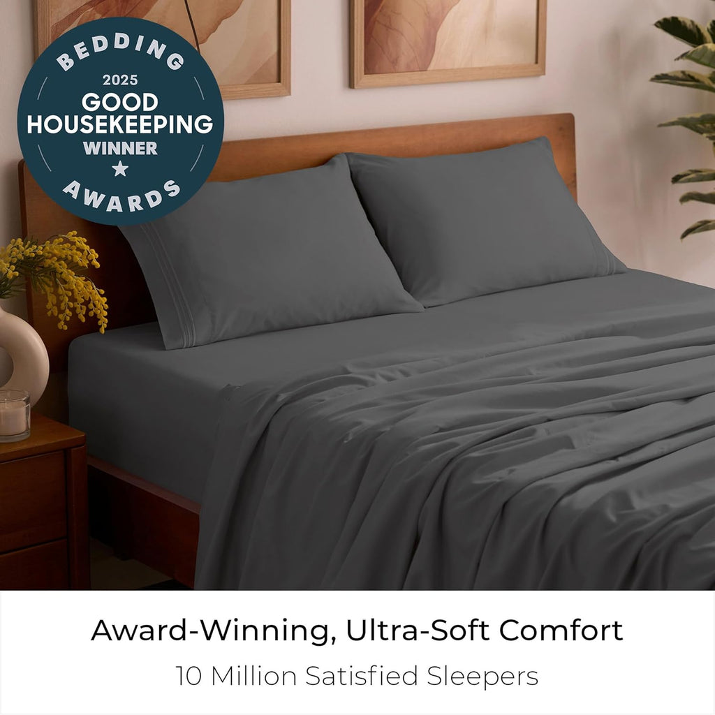 Mellanni Queen Sheets Set - 4 PC Luxury Bedding Collection | Extra Soft, Cooling, Wrinkle-Resistant - Gray