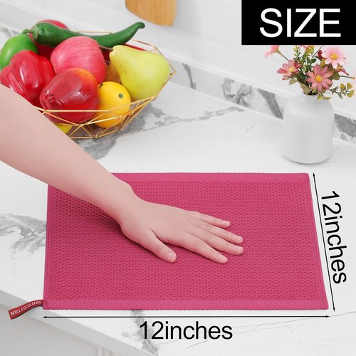 Homaxy Kitchen Dish Cloths - 100% Cotton Waffle Weave, Ultra Soft & Absorbent, 12x12 Inches, 6-Pack in Hot Pink