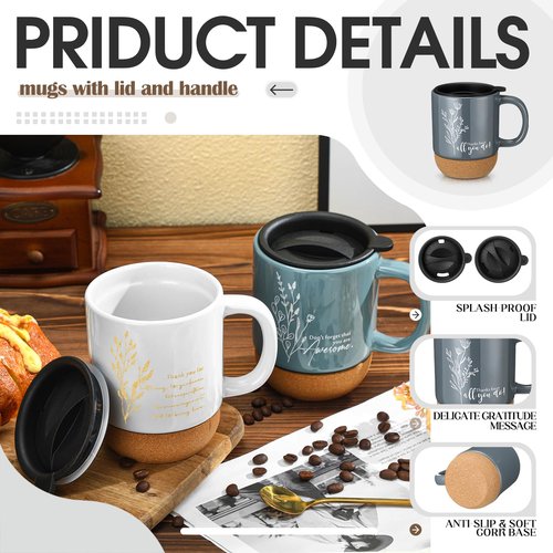 Jingmore 10 Pcs Employee Appreciation Gift Bulk Non-slip Cork Bottom Coffee Mug 13.5 oz Ceramic Tumbler Inspirational Mug Thank You Gifts for Social Worker Teacher Volunteer Nurse Staff(Appreciation)