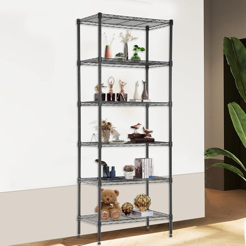 FDW 6-Tier Wire Shelving Unit - Adjustable Metal Storage Rack for Kitchen & Garage | 23"L x 13"W x 59"H - Black