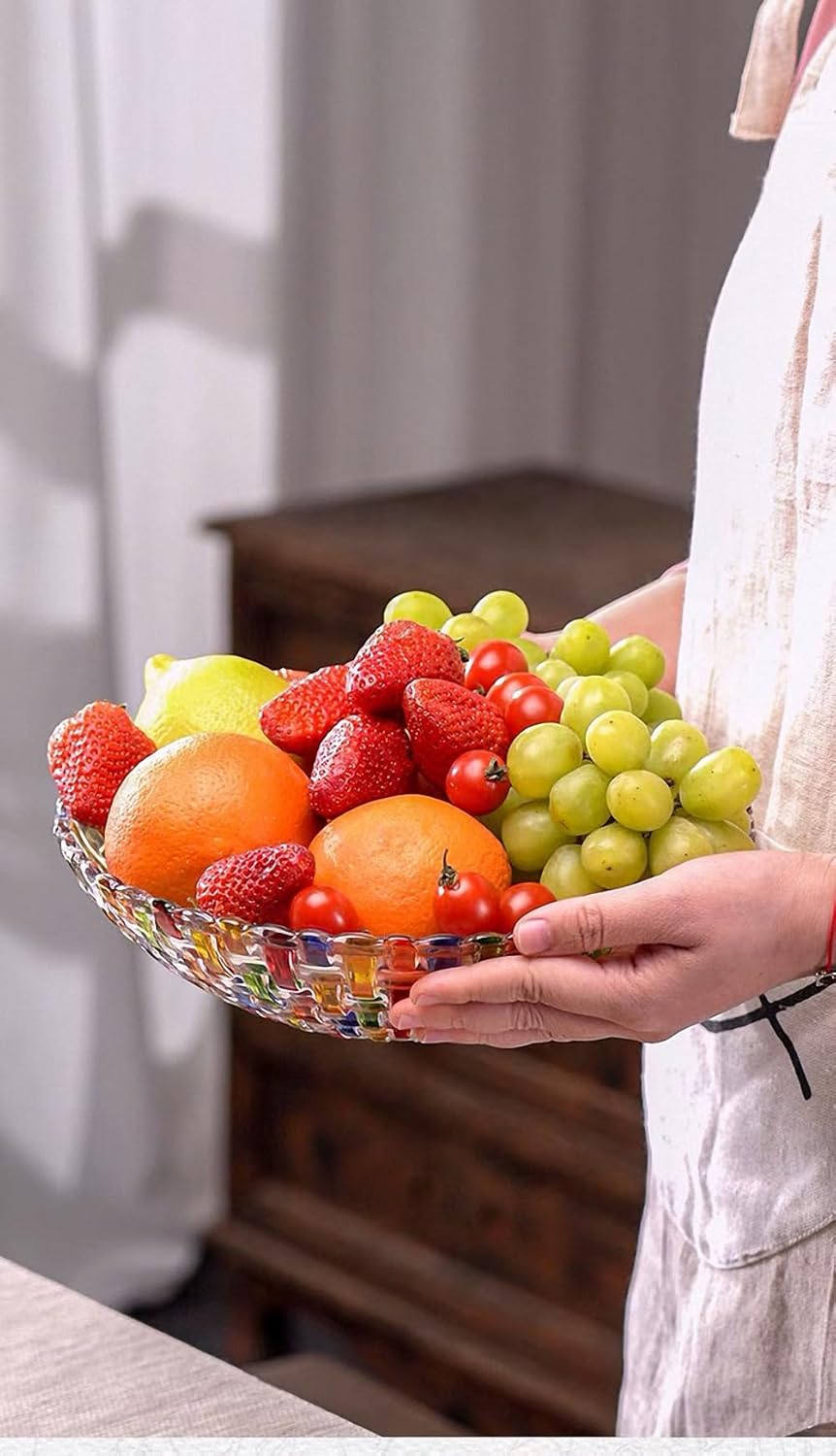 MAGCOLOR Hand-Painted Colorful Woven Glass Crystal Salad & Fruit Bowl - Perfect Centerpiece for Home & Events