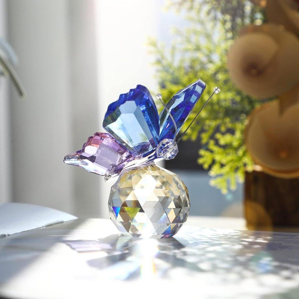 Skiennix Crystal Butterfly Figurines - Set of 4 Decorative Glass Butterflies | Perfect Christmas Gifts for Women (2.2 x 2 Inch)