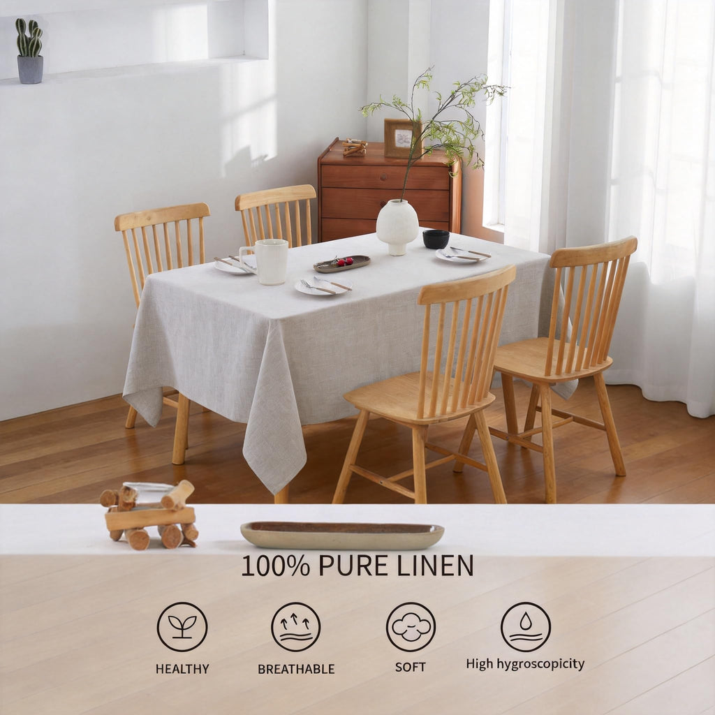 AORISSI 100% French Flax Linen Tablecloths Rectangle 120Lx60W Inch for Dinners, Parties, Easter, Halloween, Camping, Stone Washed, Textured, Machine Washable, 10-12 Sets (60''x120'', Natural Linen)
