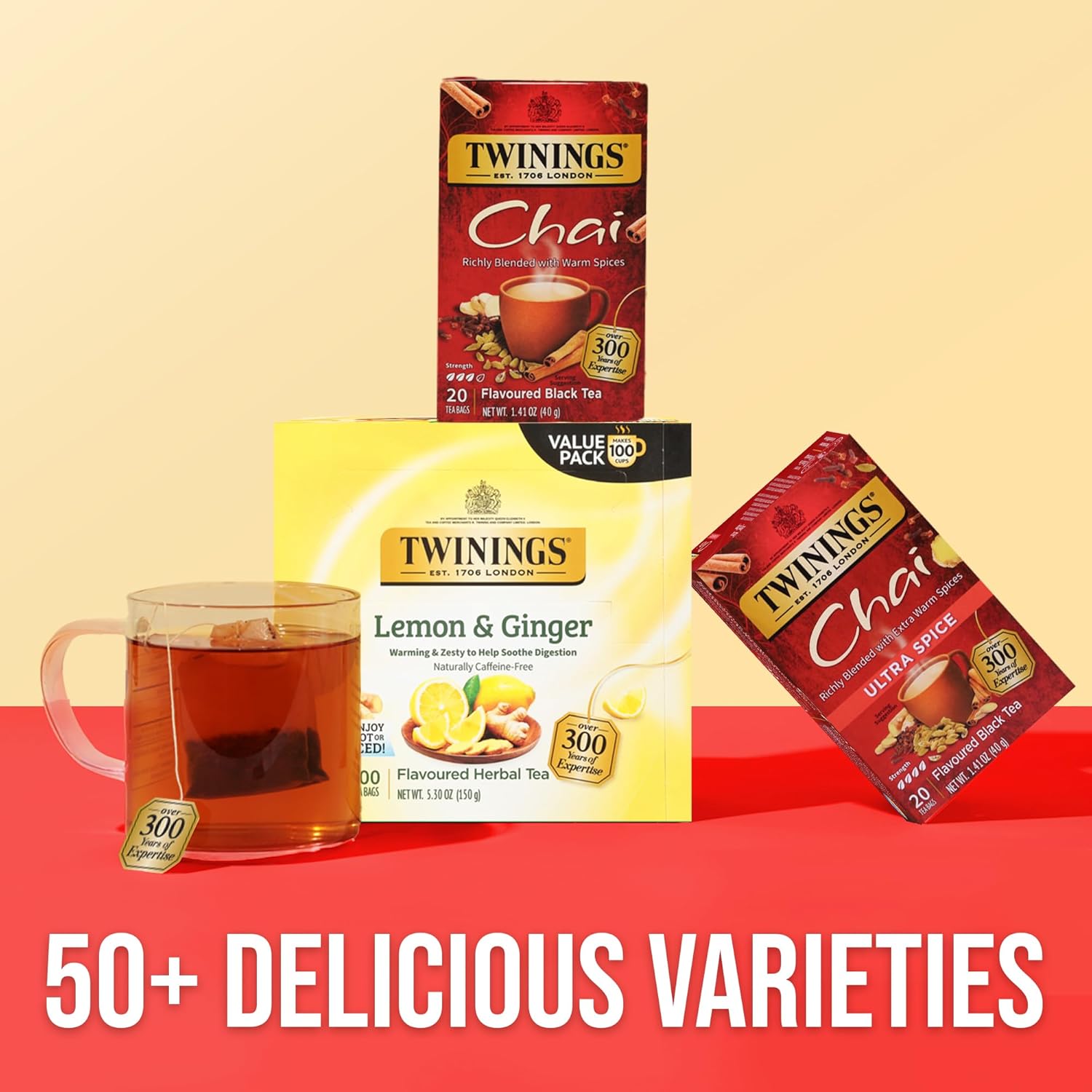 Twinings Chai Black Tea - Individually Wrapped Bags, 20 Count | Sweet & Savory Spices, Caffeinated, Hot or Iced