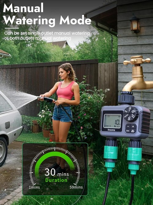 Insoma 2-Zone Sprinkler Timer - Programmable Garden Hose Timer with Auto/Rain Delay | Waterproof & Easy Setup for Efficient Lawn Irrigation