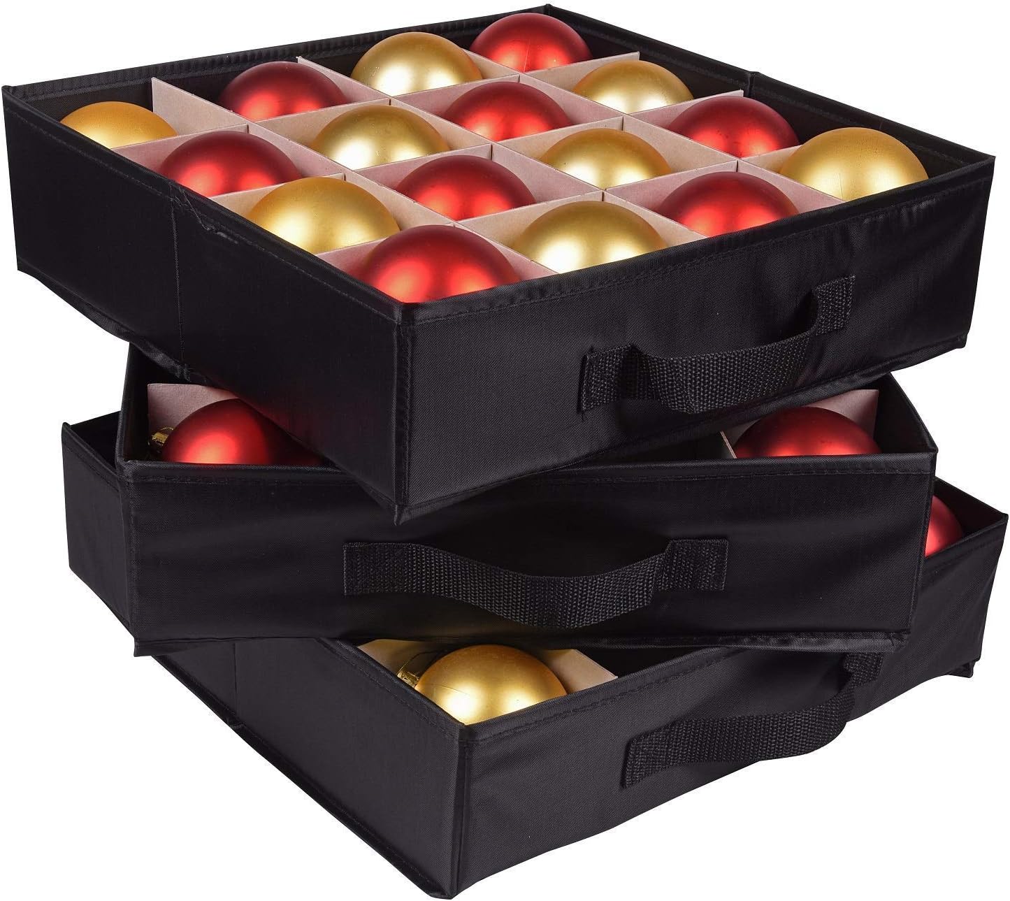 ProPik Christmas Ornament Storage Box - Organizes Up to 48 Ornaments with 3 Removable Trays | Red