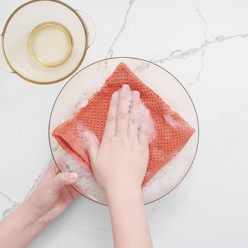 Homaxy Kitchen Dish Cloths - 100% Cotton Waffle Weave, Ultra Soft & Absorbent | 12 x 12 Inches, 6-Pack, Coral