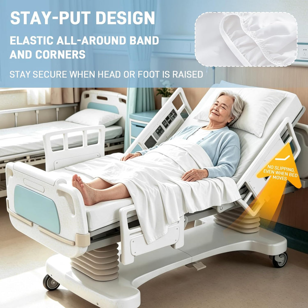 Regine Switzerland Hospital Bed Sheets Set - 3-Piece Fitted, Flat & Pillowcase - White, 36"×84"×14"