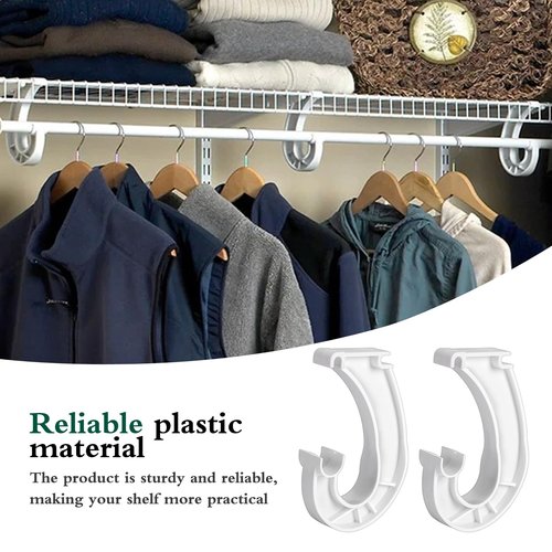 4Pcs Hanging Closet Rod Support,3/4 Closet Shelf Rod Holder,Sturdy J-Shaped Closet Brackets for Hanging Clothes,Cabinets Storage and Curtain