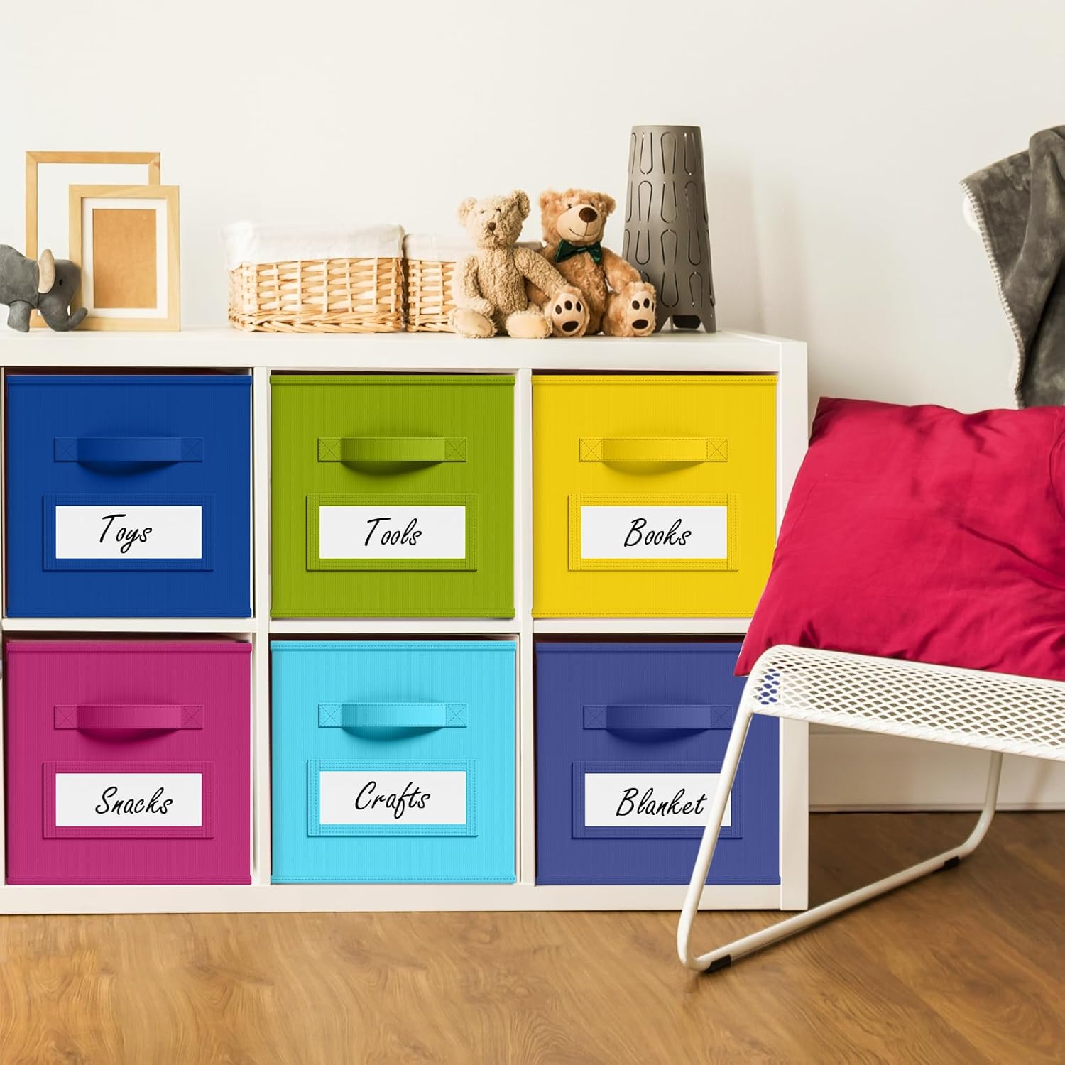 Teenyyou Fabric Storage Cubes - 11-Inch Collapsible Bins with Label Window & Handle | 10-Pack for Kids' Room, Closet, Nursery