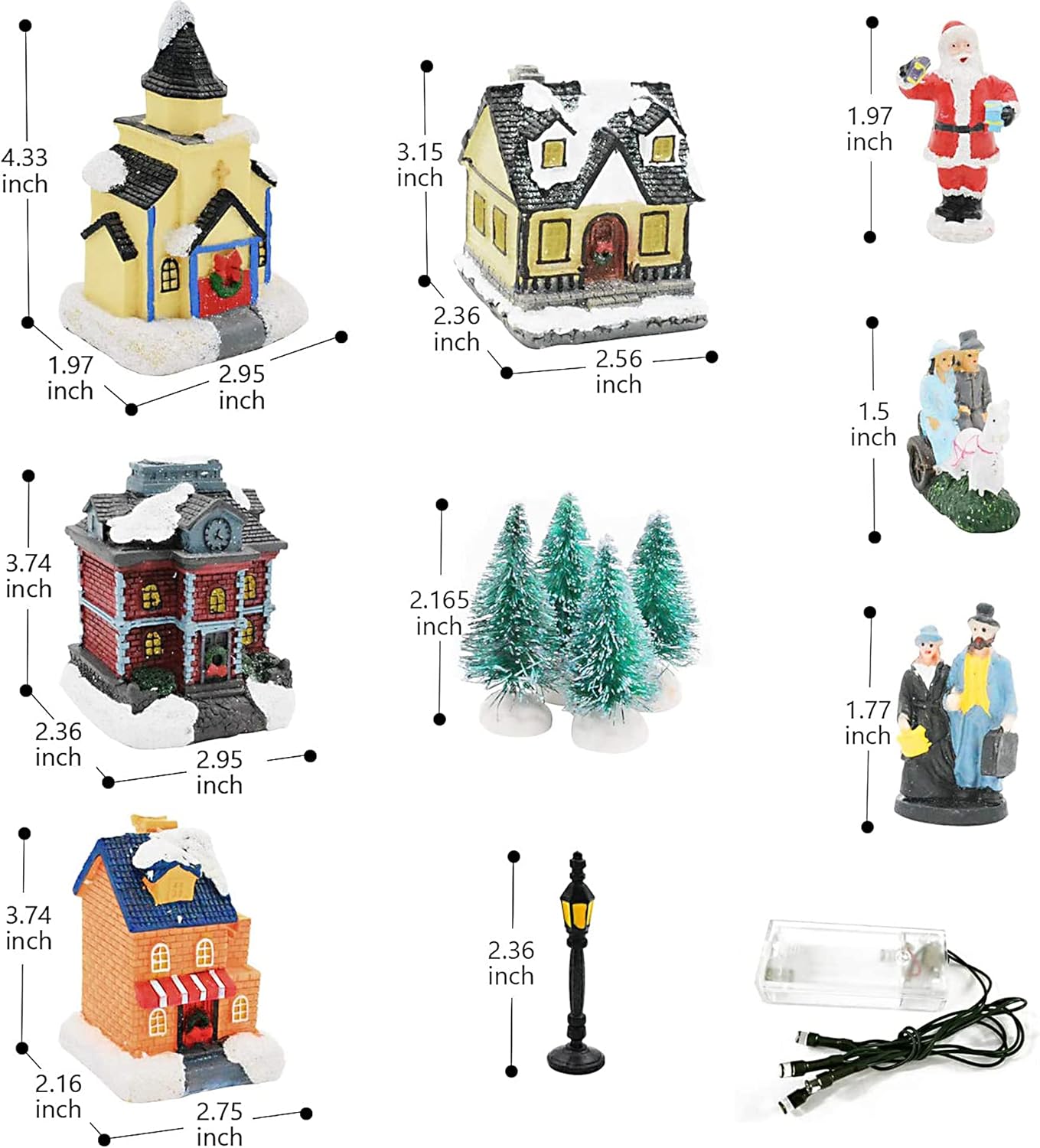 Skiennix Christmas Village Set | LED Lighted Houses with Figurines | Collectible Indoor Decor