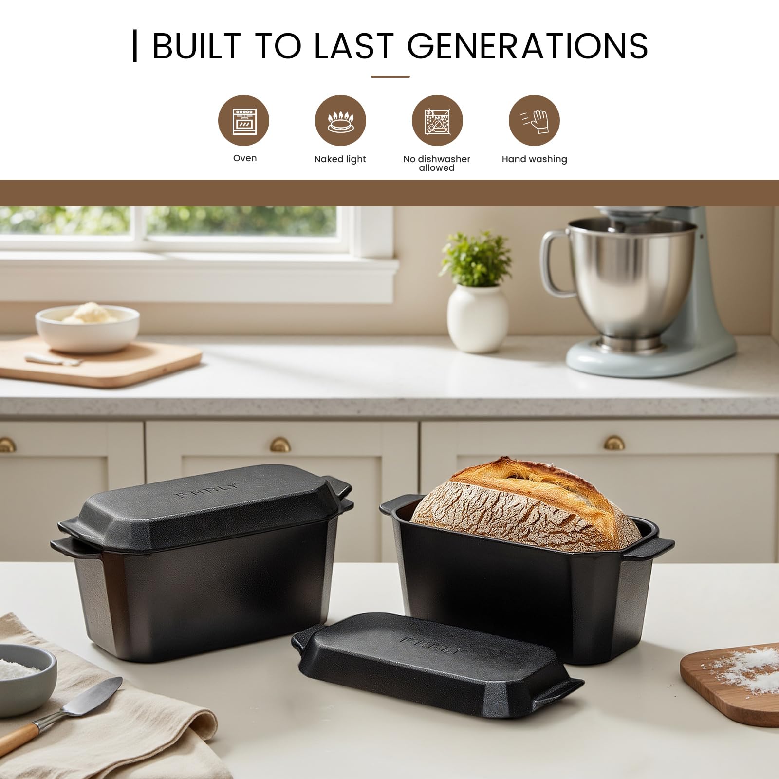FRRLY Cast Iron Bread Loaf Pan with Lid,Bread Baking Pan,Cast Iron Dutch Oven for Sourdough,10 x 5 Inch Pre-seasoned Even Heat Distribution Baking Pan for Homemade Bread