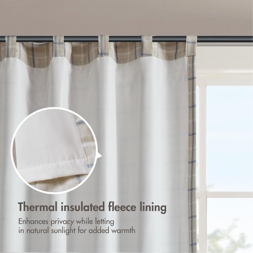 Madison Park Window Curtain for Living Room Thermal Insulated Fleece Lining, Cabin Plaid Curtain Room Darkening Window Drape Bedroom, Anaheim, 1-Single Panel Pack, 50" x 84" Rod Pocket, Linen Blue