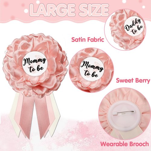 Baby Shower Maternity Sash Belly Belt, Pink Mom to Be Sash Daddy to Be Corsage Pin Baby Shower Decorations for Girl, Pregnancy Photo Props Supplies,Gender Reveal Decorations