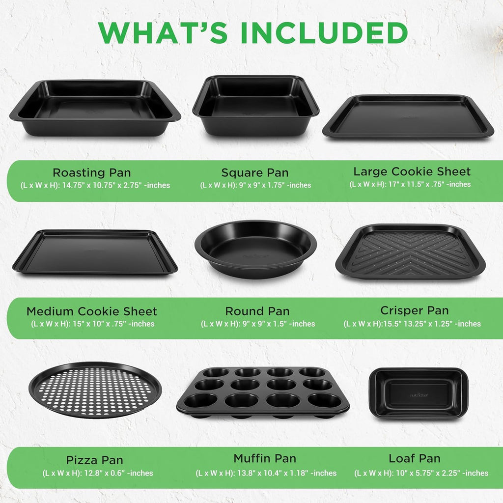 NutriChef 10-Piece Non-Stick Baking Set - Heavy-Duty Carbon Steel Bakeware for Effortless Food Release & Easy Cleanup