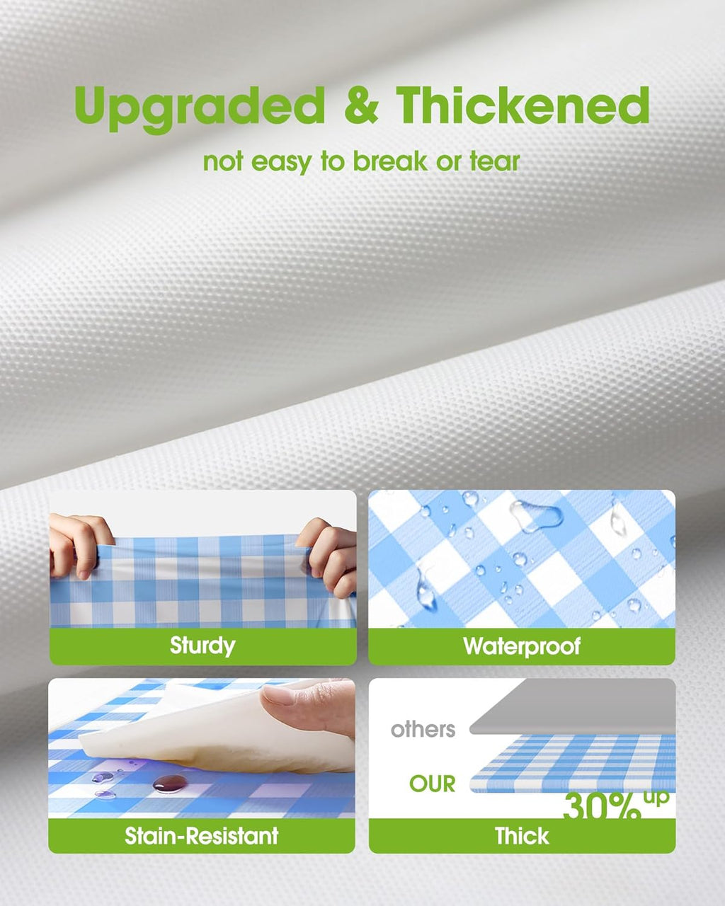 Pureegg Disposable Plastic Tablecloths - 10 Pack, 54 x 108 Inch, Blue & White Gingham, Leakproof & Sturdy