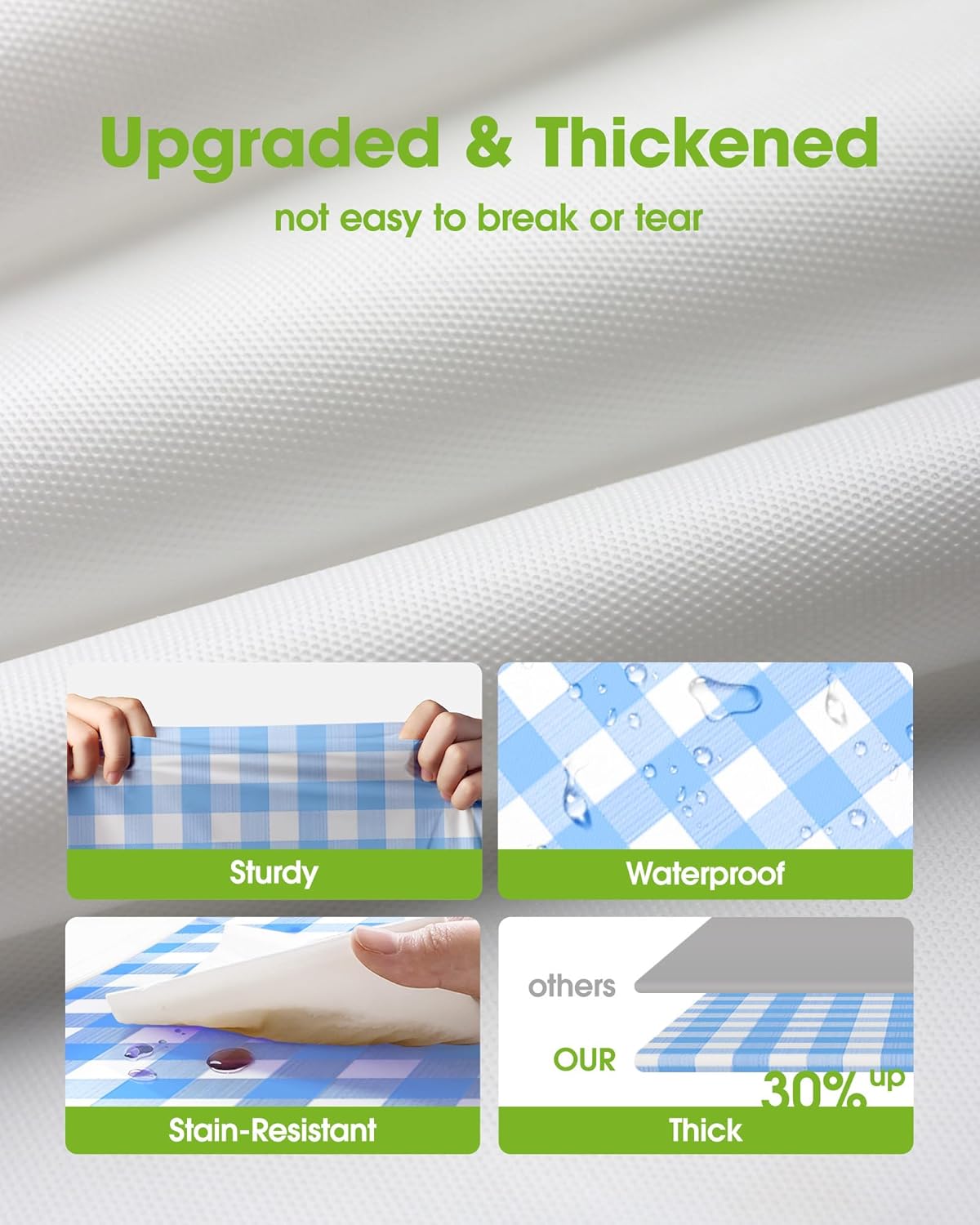 Pureegg Disposable Plastic Tablecloths - 10 Pack, 54 x 108 Inch, Blue & White Gingham, Leakproof & Sturdy