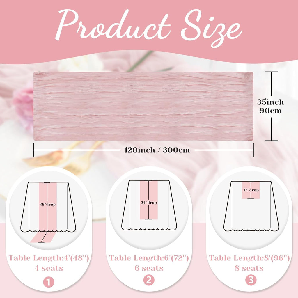 Skiennix Pink Table Runner - 10 Ft Rustic Gauze Cheesecloth for Weddings & Parties | Boho Design