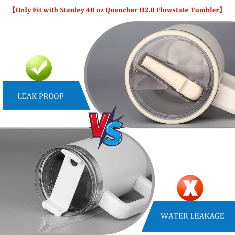 2 Pack Leakproof Stanley Lid Replacement 40 oz for Quencher H2.0 Cup Accessories, Cream-colored, Flip Straw Leak Proof 40oz Tumbler Lid for Stanley, BPA-free Cup Top, Spill Proof Straw Cover