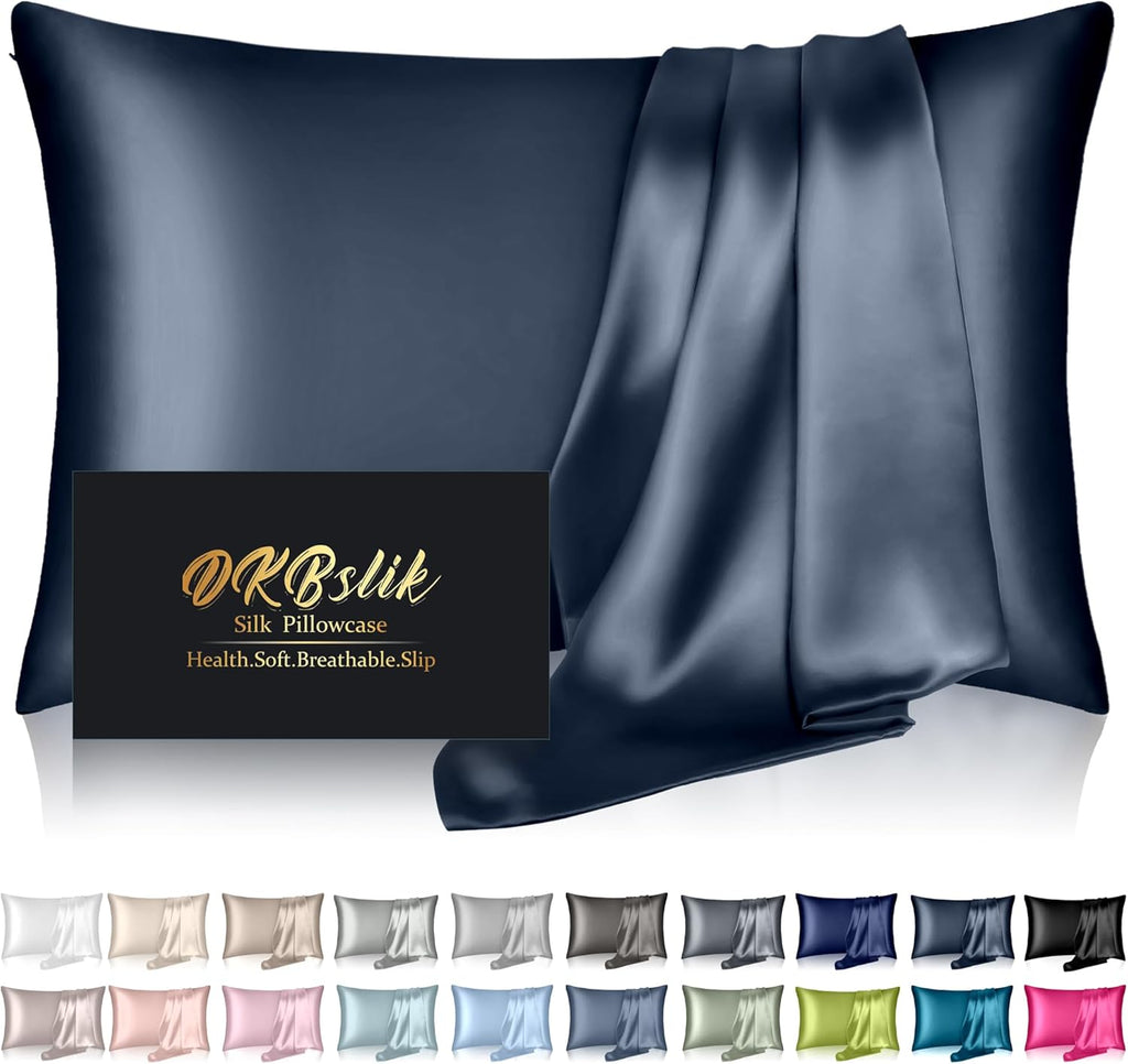 Mulberry Silk Pillowcase - Standard Size, Natural Silk for Hair & Skin, Zipper Closure, Mood Indigo