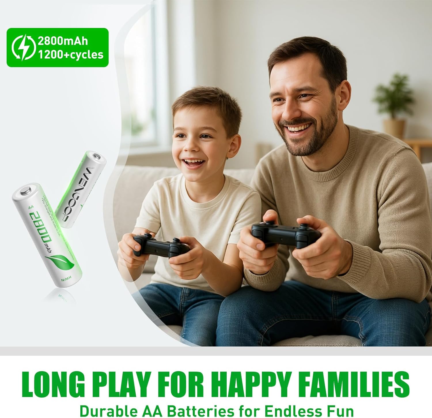 Rechargeable AA Batteries 8-Pack | 2800mAh High-Capacity NiMH | Long-Lasting & Pre-Charged - 1.2V