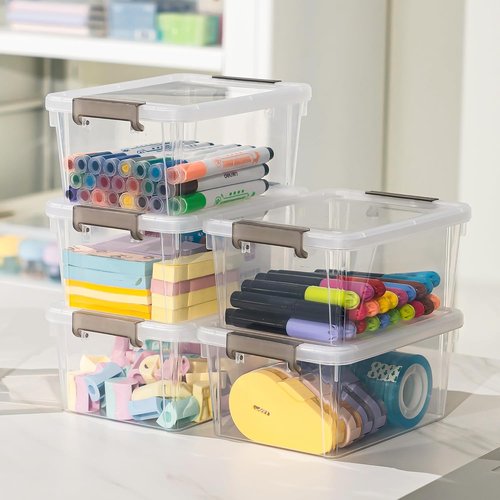 Anywish Small Storage Bins - 3.2 QT Clear Plastic Containers with Lids | 8-Pack Stackable Organizers