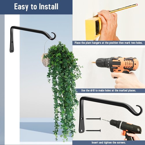 Feed Garden 8-Inch Decorative Hanging Plant Brackets - 2 Pack Wall Hooks for Outdoor Use | Black