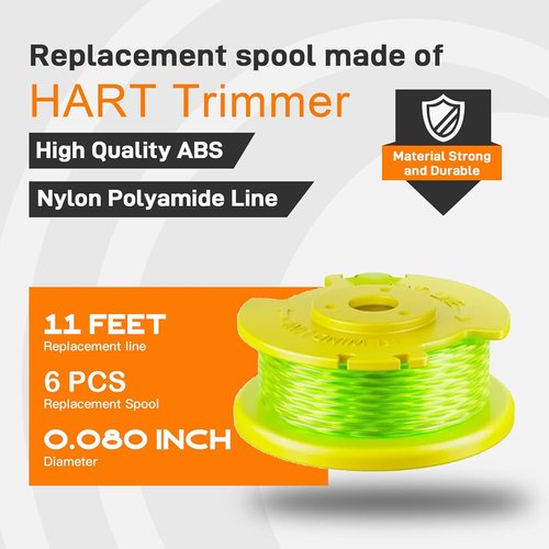 Hart 7-Pack .080" String Pre-Wound Spool - Compatible with Auto-Feed Trimmer | Includes 6 Spools & 1 Cap