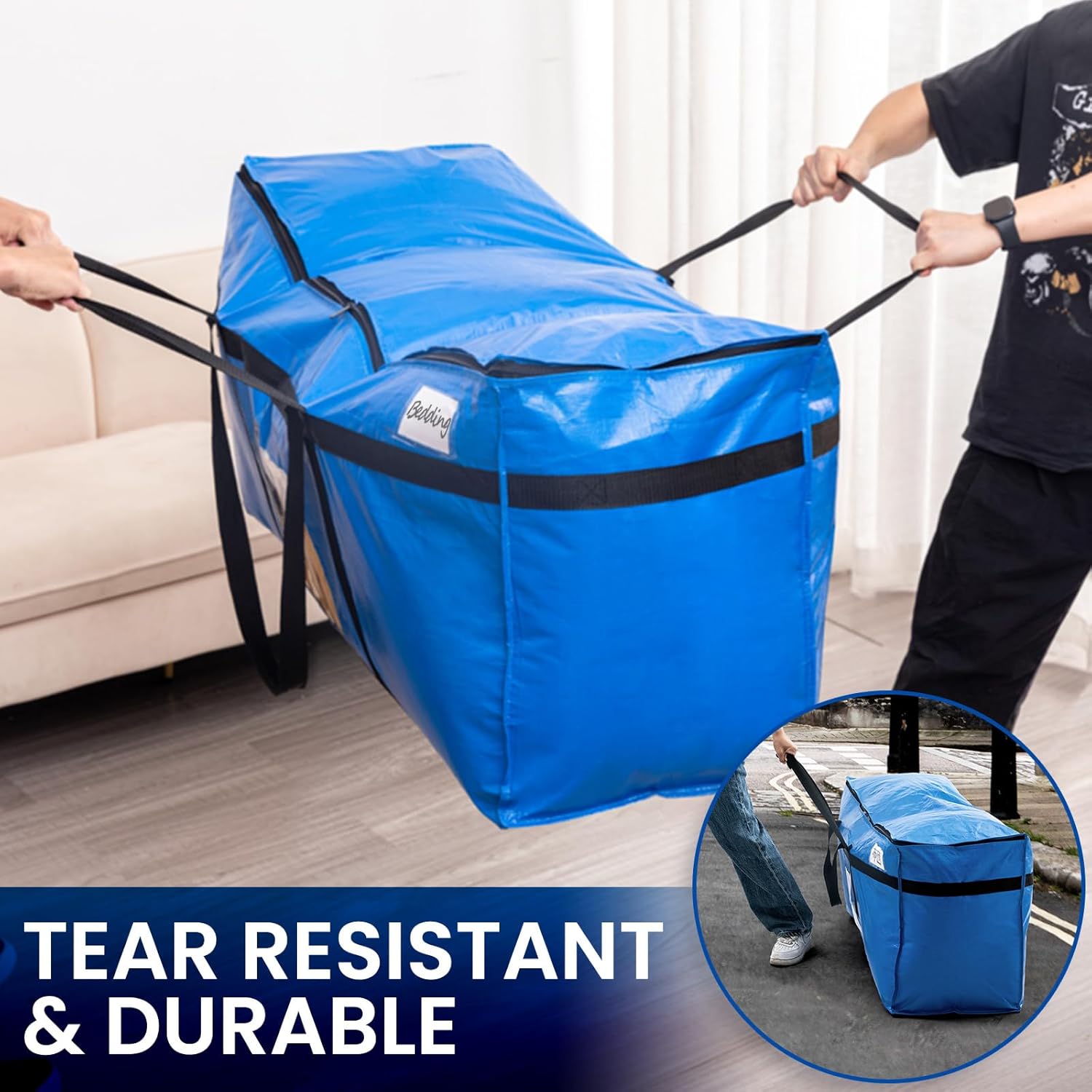 TAILI Extra Large 69 Gallon Storage Bags - Heavy Duty Blue Moving Totes with Visible Window & Wrap Around Handles (2 Pack)