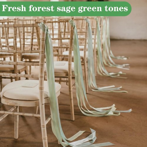 Dingion 36 Pcs Sage Green Satin Chair Sashes - Elegant Wedding Decor | 1.6" x 122" for Aisle & Reception
