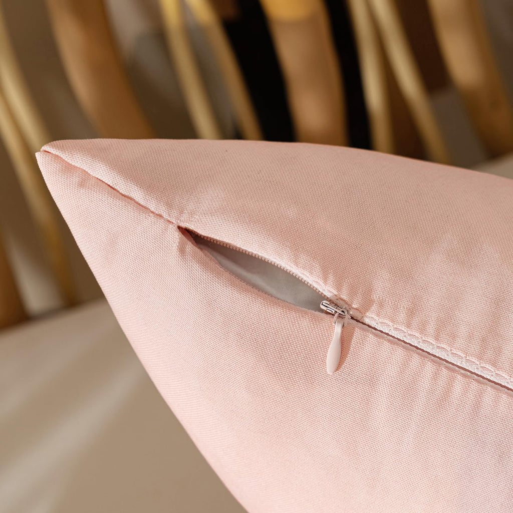 Woaboy Set of 2 Outdoor Waterproof Throw Pillow Covers Spring Valentine Decorative Farmhouse Linen Pillowcases Solid Cushion Cases for Patio Bedroom Living Room Sofa Chairs Light Pink 18x18 Inch