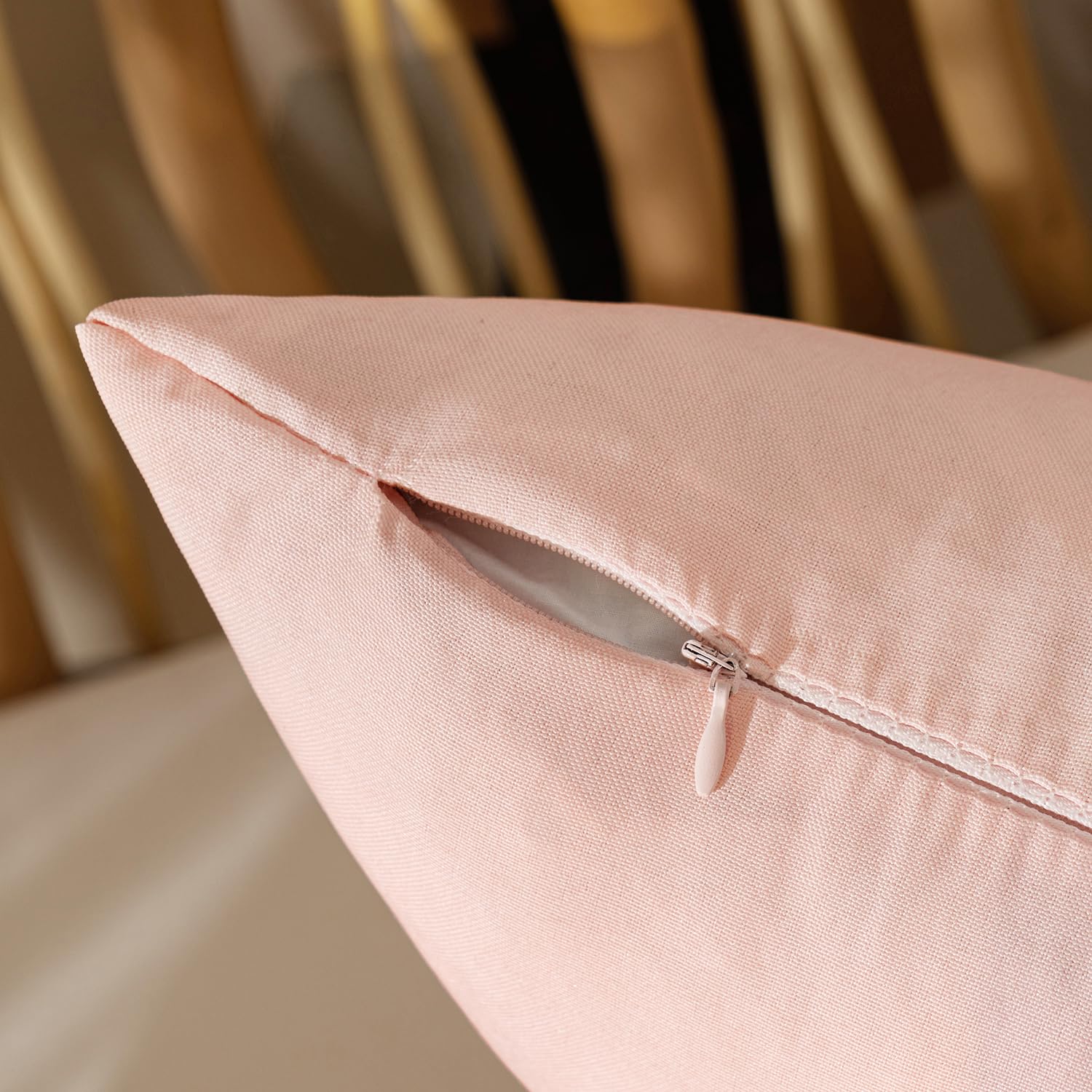 Woaboy Set of 2 Outdoor Waterproof Throw Pillow Covers Spring Valentine Decorative Farmhouse Linen Pillowcases Solid Cushion Cases for Patio Bedroom Living Room Sofa Chairs Light Pink 18x18 Inch