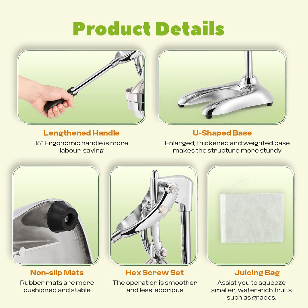 Luzrise Manual Juicer Hand Press Professional Citrus Juicer Countertop Metal Orange Lemon Pomegranate Squeezer for Commercial Home Restaurant Use( Stainless Steel Heavy Duty Extra Large 7.4*9.8*19.3")
