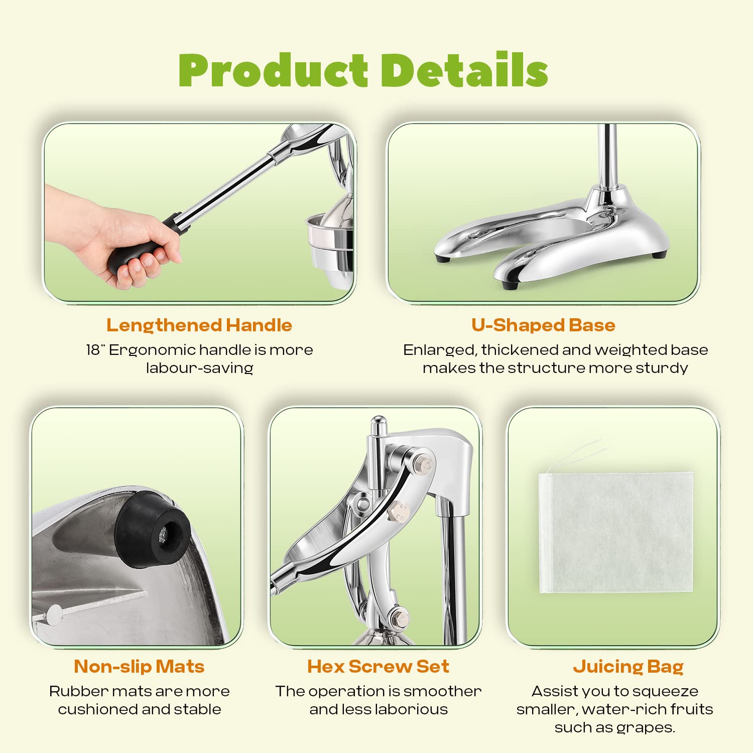 Luzrise Manual Juicer Hand Press Professional Citrus Juicer Countertop Metal Orange Lemon Pomegranate Squeezer for Commercial Home Restaurant Use( Stainless Steel Heavy Duty Extra Large 7.4*9.8*19.3")