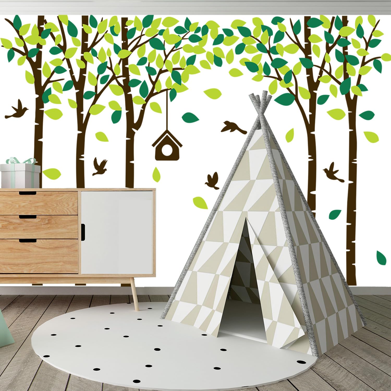 Giant Jungle Tree Wall Decals Birch Tree Wall Decals Forest Wall Stickers for Kids Room Bedroom Living Room Nursery Removable Vinyl Sticker Mural Art Decoration (Brown)
