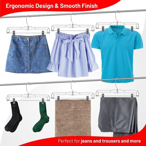 DEILSY™ Skirt Hanger - Non-Slip Pants Hangers with Adjustable Clips - Clear Plastic, Pack of 12