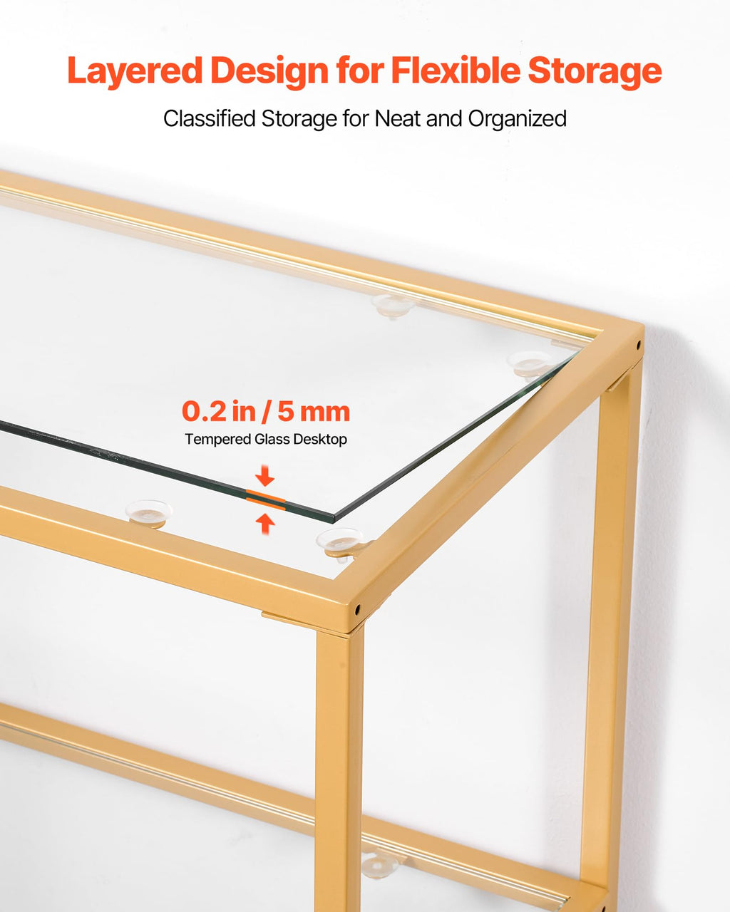 VEVOR Glass Console Table, 39.4 Inch Entryway Table, Modern Rectangle Sofa Table with Tempered Glass Top and Iron Legs, Golden Consloe Desk for Living Room, Hallway, Entryway