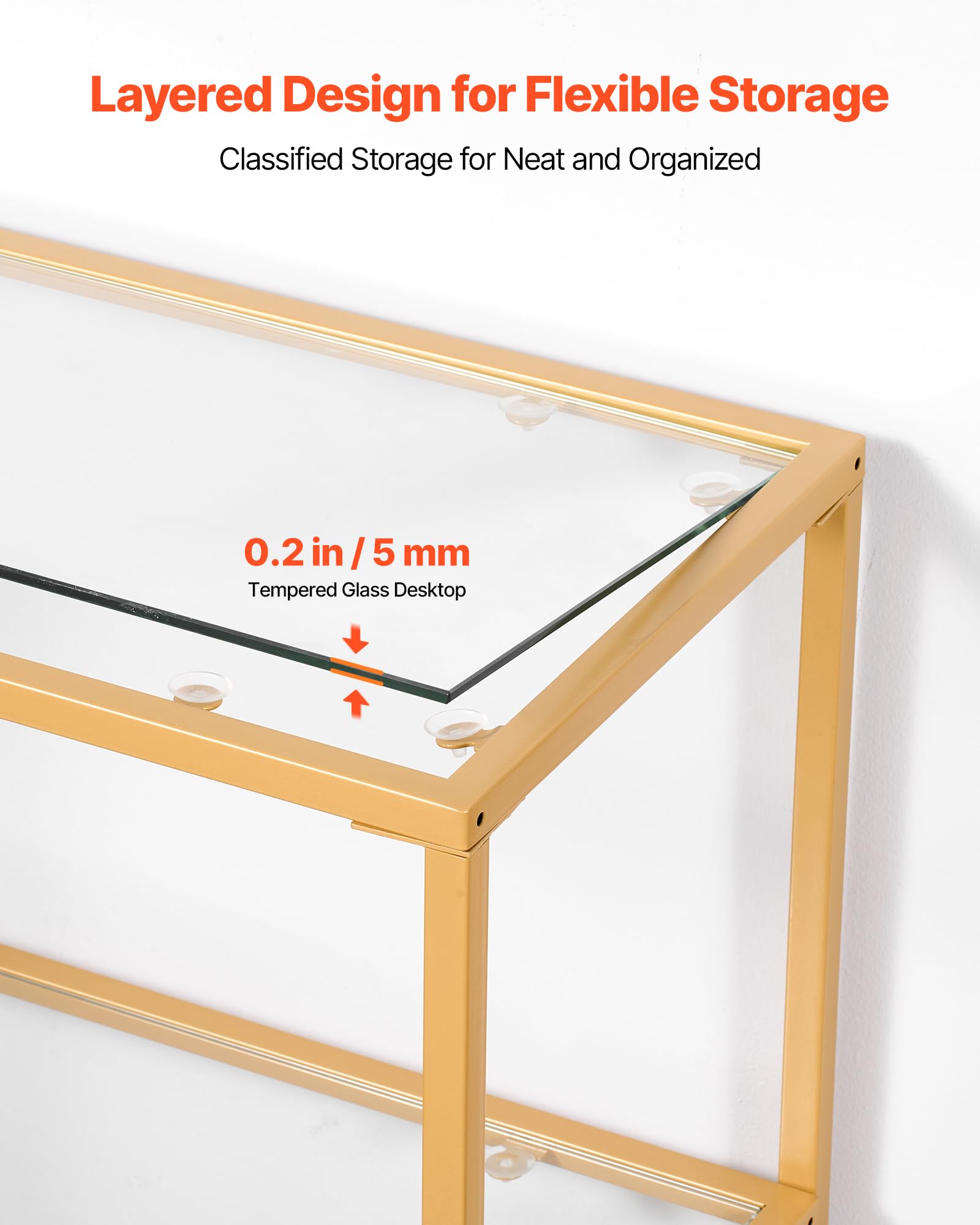 VEVOR Glass Console Table, 39.4 Inch Entryway Table, Modern Rectangle Sofa Table with Tempered Glass Top and Iron Legs, Golden Consloe Desk for Living Room, Hallway, Entryway