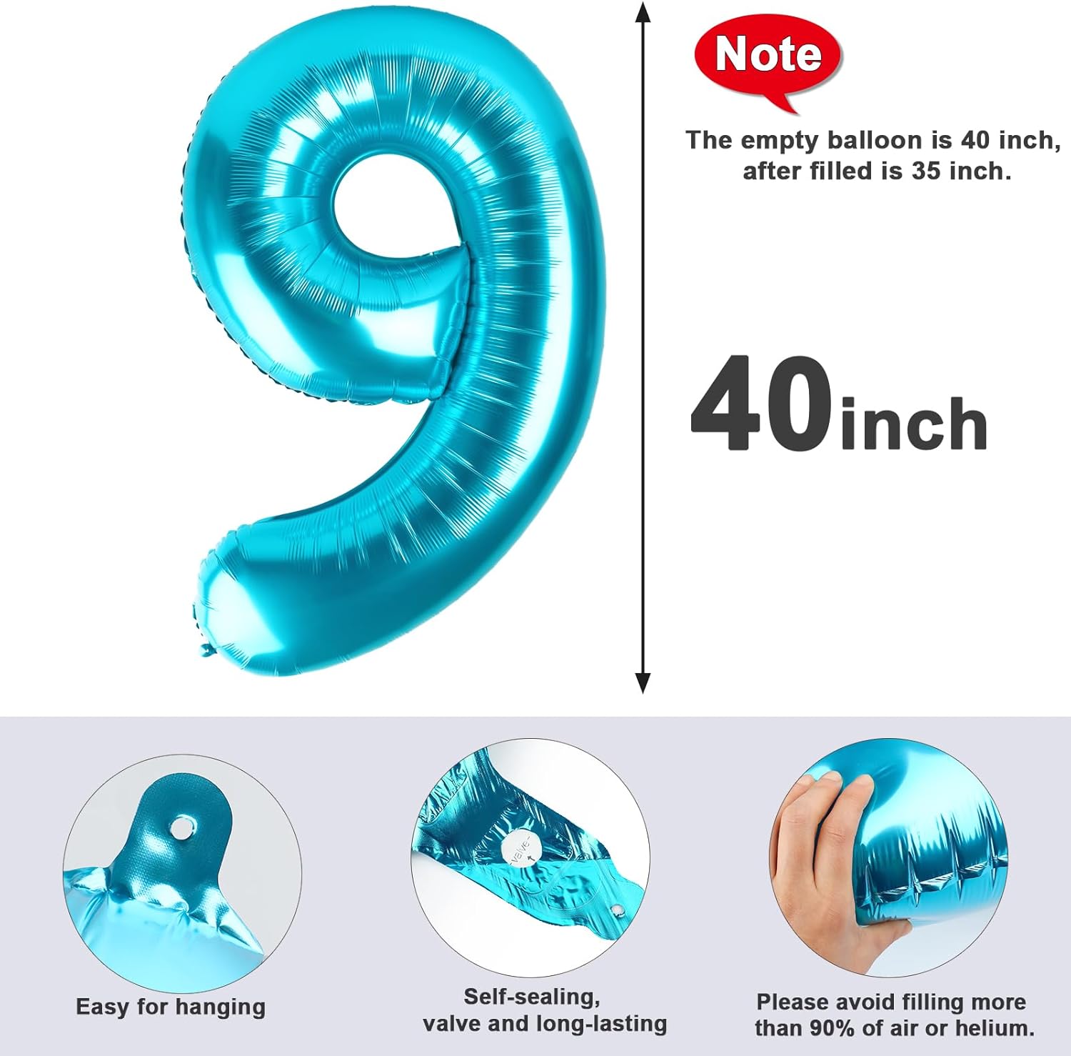 Skiennix 40 Inch Light Blue Number 9 Balloon - Perfect for Birthday, Engagement & Graduation Celebrations