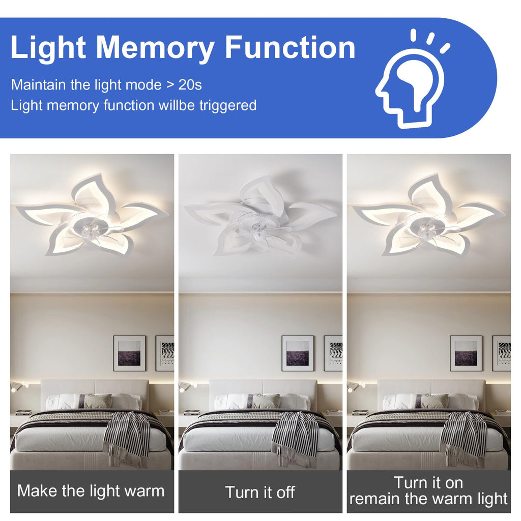 ZHMDJDSH 26" Geometric Ceiling Fan with Light Remote Control, 6 Speeds 3 Colors, White Low Profile Flush Mount Ceiling Light for Kitchen Bedroom Living Room